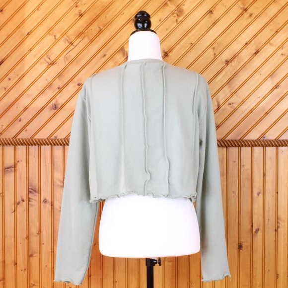 Nasty Gal Collection Cropped Ruffle Sweatshirt Women Top Small Sage Green CA211 - Picture 3 of 7